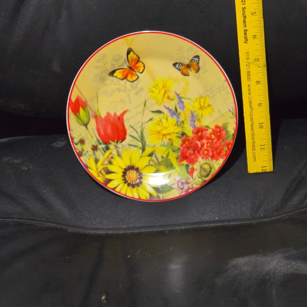 Decorative Floral Plate With Butterfly Design
